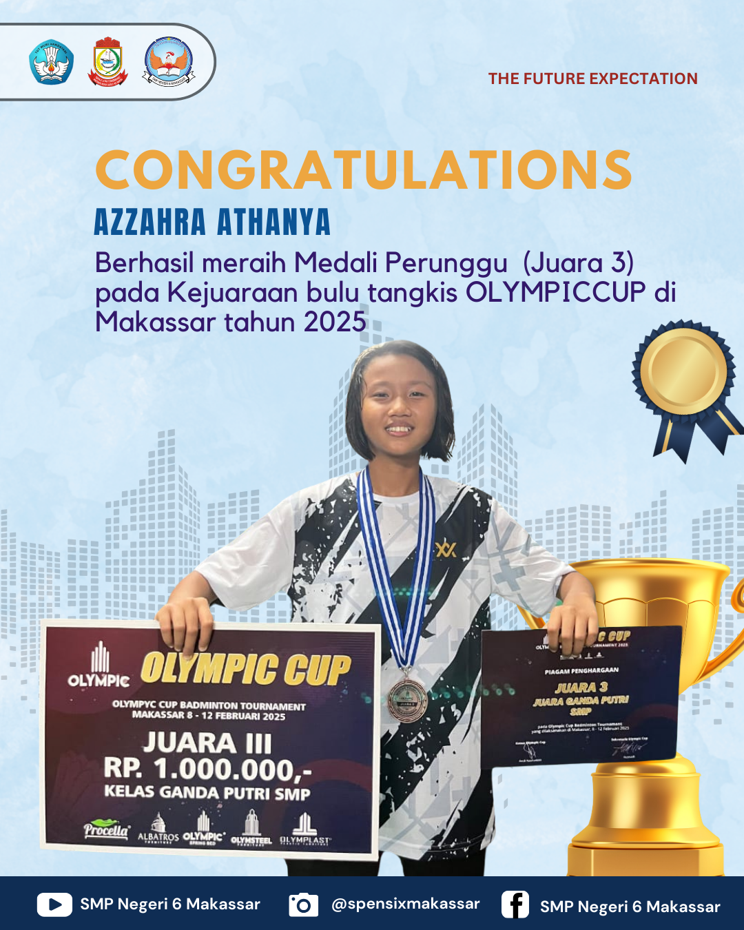  Juara 3Kejuaraan bulu tangkis OLYMPICCUP 